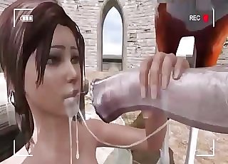 Lara Croft happily fucks a horse outdoors