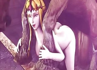 Blond-haired 3D goddess fucked by a pony