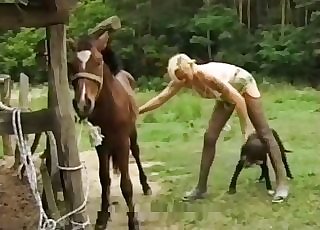 lua bet .com - Amazing three-way with a blonde slut, stallion and a pup